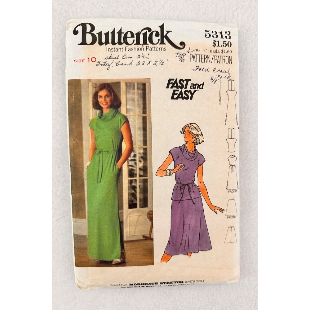 Butterick Vintage 70's 5313 Misses Collar Dress/Top/Skirt Pattern Fast & Easy